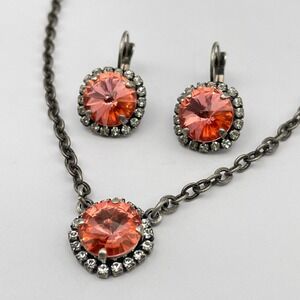 Peach Rivoli‎ Sparkling Rhinestone Necklace Earring Set Similar to Sabika